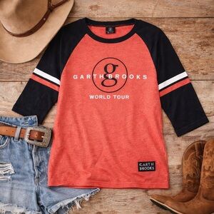 GARTH BROOKS Country Music Concert Tour Baseball Style Spell out band T Shirt